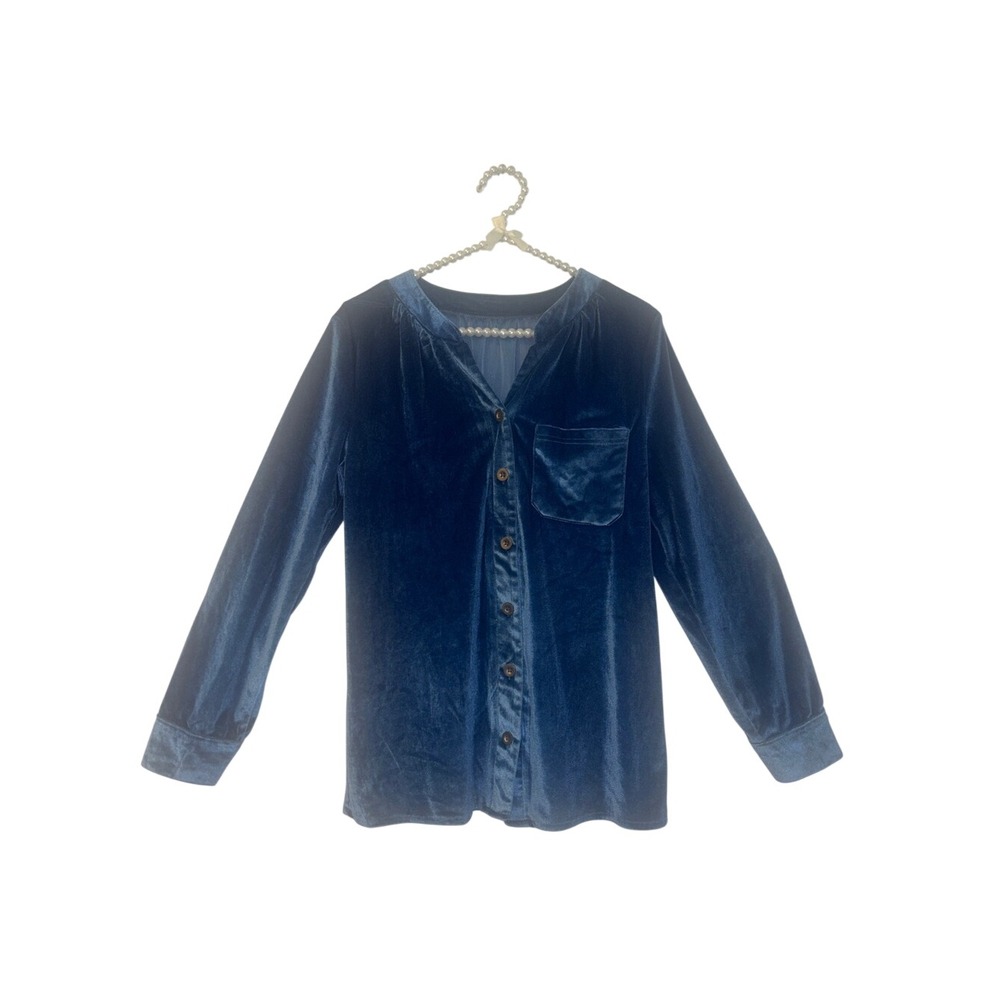 Womens Blouse Top Shirt Velvet Button down front Medium